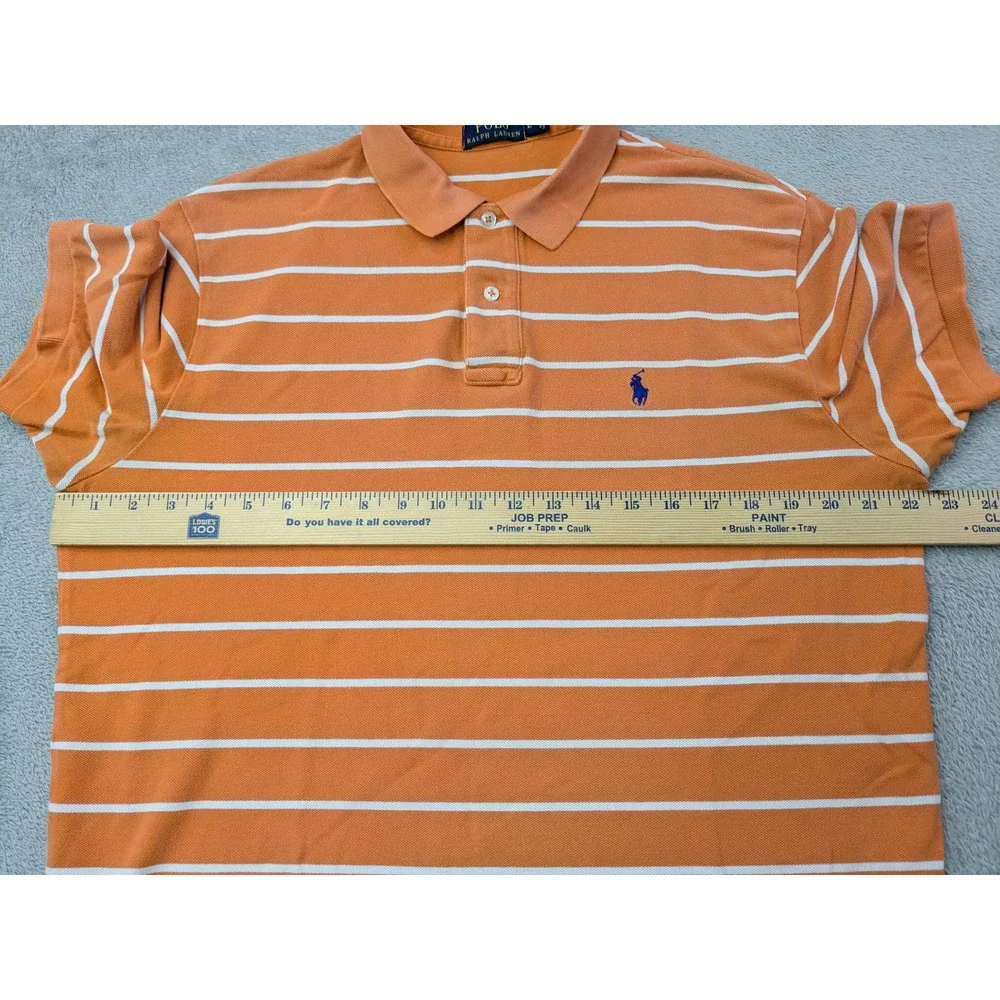 Polo Ralph Lauren Men's Size Large Orange White Stripe Classic Fit Polo Shirt